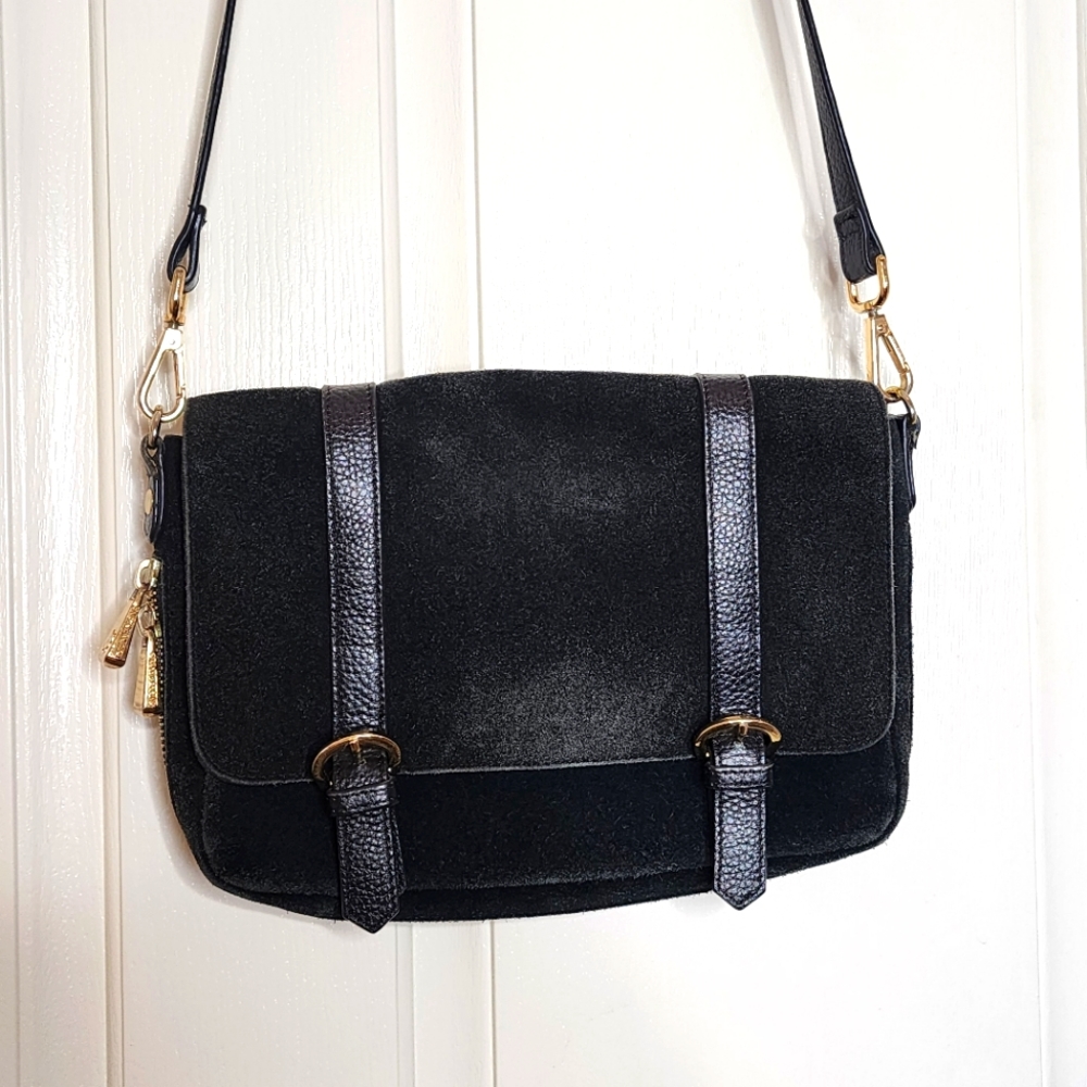 Ora Delphine leather and suede crossbody bag | Black